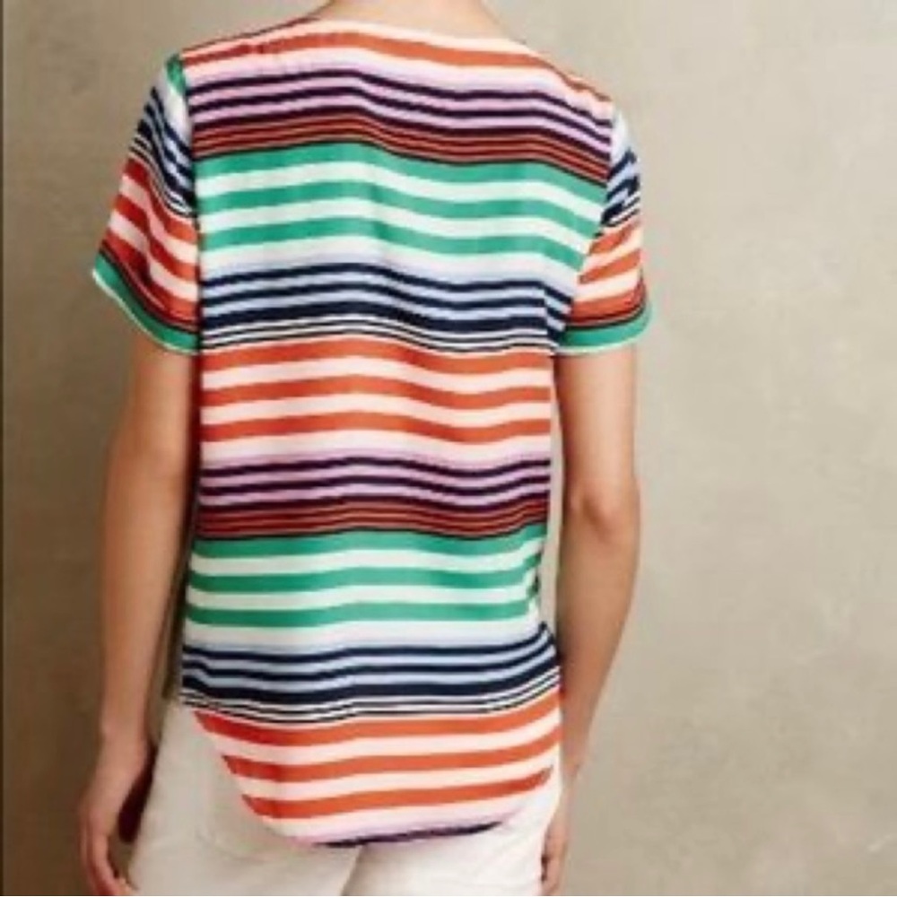 Anthropologie Mixed Media Colorful Stripe Gray Short Sleeve Knit Top - Picture 3 of 10